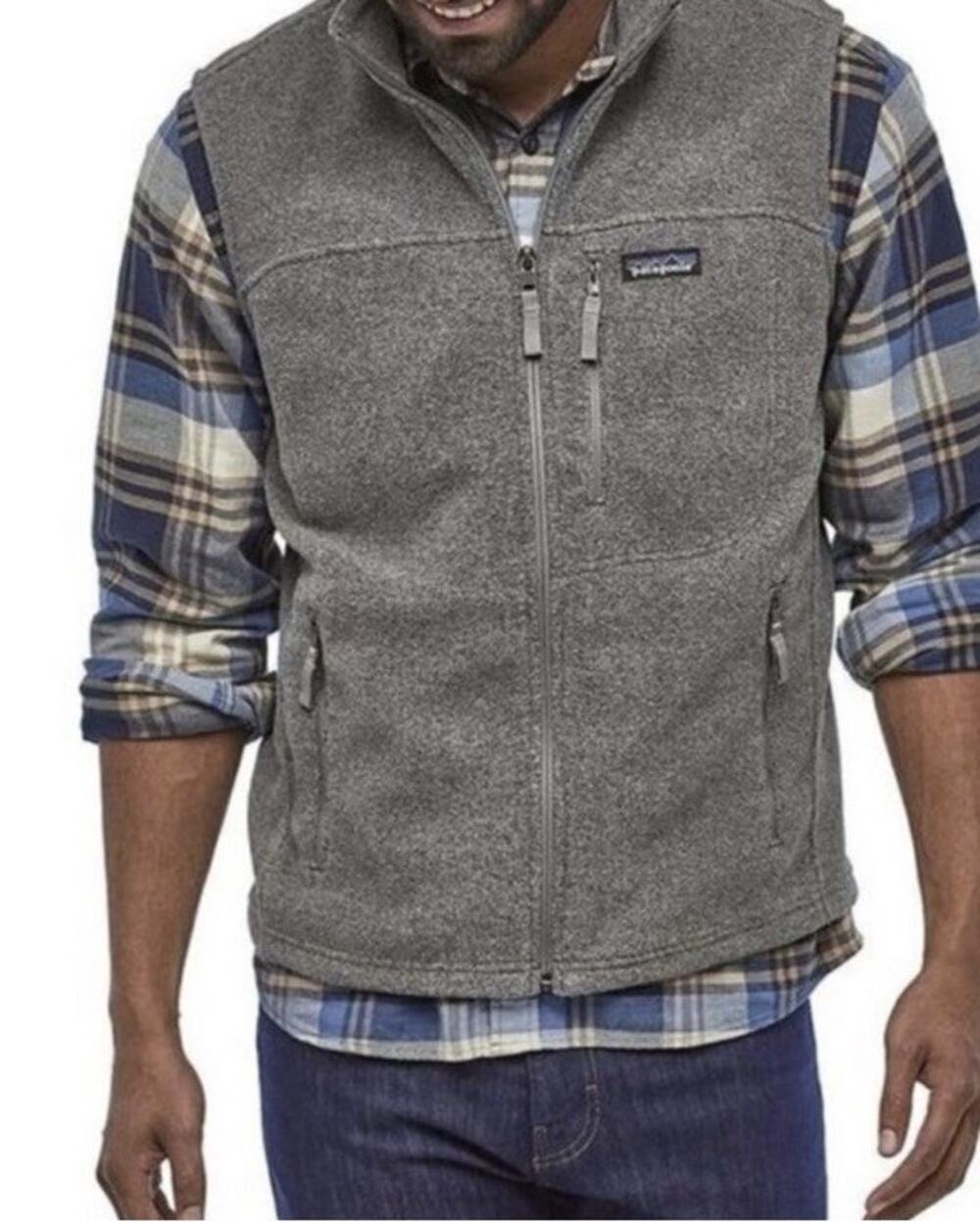 Patagonia Synchilla Kroll Financial Vest Men Large Gray Full Zip Fleece Outdoor